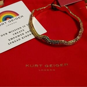 KURT GEIGER GOLD-TONE MULTI COLOR CRYSTAL WAVY BANGLE BRACELET NWT